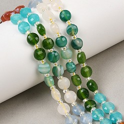 Смешанные камни Натуральный агат (окрашенный и подвергнутый термической обработке), а также нити из окрашенного белого нефрита и тигрового глаза., плоско-круглые, граненые, с бисером, 6~6.7x4~4.3 мм, отверстие : 1.1~1.3 мм, около 46 шт / нитка, 15.16'' (38.5 см)