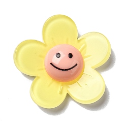 Champagne Yellow Acrylic Cabochons, Flower with Smiling Face, Champagne Yellow, 34x35x8mm