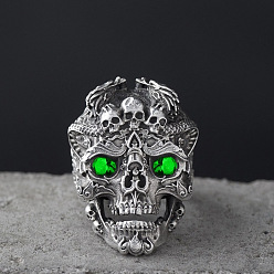 Smaragd Legierung herren fingerringe mit strass, Schädel, Smaragd, us Größe 11 (20.6 mm)