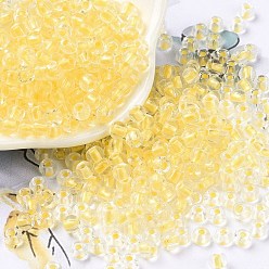 Orange 6/0 Luminous Glass Seed Beads, Glow in the Dark Round Beads, Inside Colours Round, Orange, 4x3mm, Hole: 1.2mm, about 6925pcs/pound