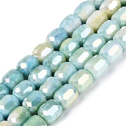 Pale Turquoise Anti-Tarnish Electroplate Glass Beads Strands, Column, Imitation Gemstone, Dyed, Faceted, Pale Turquoise, 8.5~9x7.5~8.5mm, Hole: 1~1.2mm, about 39~40pcs/strand, 13.78~14.17 inch(35~36cm)