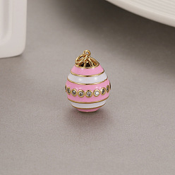 Pearl Pink Alloy Enamel Pendant, Easter Egg Charms, Pearl Pink, 22x15.7mm