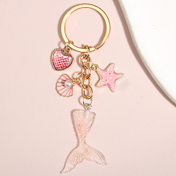 Misty Rose Ocean Theme Alloy Enamel Keychain, Resin Mermaid Tail Charms, for Purse, Backpack Ornament, Misty Rose, Packaging: 11x3x1cm
