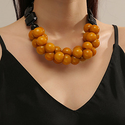 (932FM) Темно-синий аква-матовый с подкладкой Богемные смоляные круглые бусины массивные ожерелья для женщин, темно-золотистые, 17.32 дюйм (44 см)