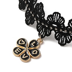 Fleur Colliers ras du cou en dentelle de polyester, avec pendentif d'émail en alliage, fleur, fleur, 14.57 pouce (37 cm)