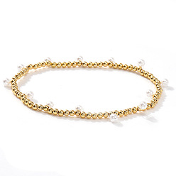 Латунь Минималистичные латунные круглые эластичные браслеты для женщин, с пластиковой имитацией жемчуга, 6.89 дюйм (17.5 см)