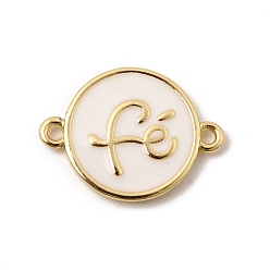 Letter Латунные эмалированные белые плоские круглые звенья, долговечный, стойки покрытие, без свинца и без кадмия, буква фе, 18.5x14x2 мм, отверстие : 1~1.2 мм
