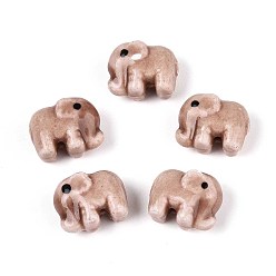 Верблюжий Ручной фарфоровые керамические шарики, Famille выросли стиле, слон, верблюжие, 11x14x8 мм, отверстие : 1.6~1.8 мм