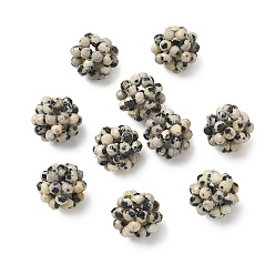 Dalmatian Jasper Natural Dalmatian Jasper Woven Beads, Cluster Beads, Faceted, Round, 9~9.5mm, Hole: 1.6mm