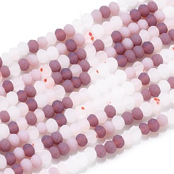 Old Rose Faceted Glass Beads Strands, Frosted, Rondelle, Old Rose, 2.5~3.2x1.8~2.6mm, Hole: 0.8mm, about 185~186pcs/Strand, 15.55~15.75 inch(39.5~40cm)