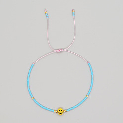 Темно-Голубой Браслеты из плетеных бусин из богемского стекла, плоские круглые украшения из смолы с улыбающимся лицом для женщин, глубокое синее небо