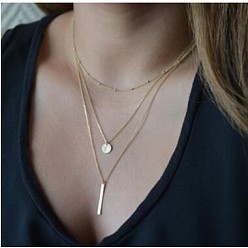 Плоский Круглый Ожерелья из сплава с подвесками из многослойной цепи для женщин, золотые, плоско-круглые, 17.72 дюйм (45 см)