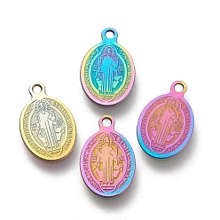 Rainbow Color Ионное покрытие (ip) 304 подвески из нержавеющей стали, лазерная резка, овальные, святой Бенедикт медаль, Радуга цветов, 14.5x9x0.5 мм, отверстие : 1.2 мм
