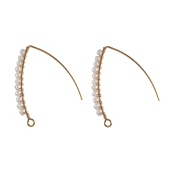 White 304 Stainless Steel Dangle Earrings, Ear Wire, with Opaque Glass Seed Beads, Golden, White, 38.5x33x3mm, Pin: 0.8mm