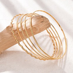 Настоящее золото 18K 5шт 304 набор браслетов из нержавеющей стали для женщин, реальный 18 k позолоченный, 1~2.3 мм, внутренний диаметр: 2-1/2 дюйм (6.45~6.5 см)