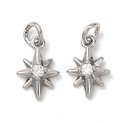 Платина Латунные микро проложить кубического циркония подвески, звезды прелести, с целью перехода в кольце, стойки покрытие, долговечный, платина, 11x7x3 мм, отверстие : 2.4 мм
