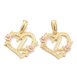 Letter Z Настоящие 18 к позолоченные латунные подвески, сердце с алфавитом, letter.z, 18x20x3 мм, отверстие : 6.5x3 мм
