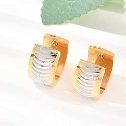 Золотой & Цвет Нержавеющей Стали Двухцветные 304 серьги-кольца из нержавеющей стали в полоску, с 316 ушными шпильками из хирургической нержавеющей стали, ионное покрытие (ip), золотые и нержавеющая сталь цвет, 13.5x7 мм