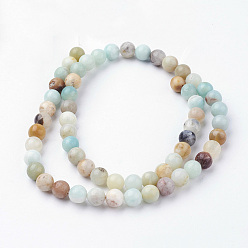 Flower Amazonite Natural Flower Amazonite Bead Strands, Round, 6~6.5mm, Hole: 1mm, about 60pcs/strand, 14.9 inch(38cm)