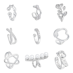 Платиновый & Серебристый 9 шт. 9 стили s925 серьги-манжеты из стерлингового серебра, Платина и серебро, 8.5~14x10~16x1.5~10 мм, 1 шт / стиль