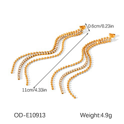 Doré  Boucles d'oreilles pendantes à pompon en acier inoxydable et zircon cubique transparent, or, 304mm