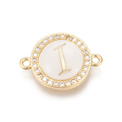 Letter I Латунные микро проложить кубических ссылки циркония, с оболочкой, долговечный, без свинца, без кадмии и без никеля, реальный 18 k позолоченный, плоские круглые с буквы, прозрачные, letter.i, 13.5x18.5x4.5 мм, отверстие : 1.4 мм