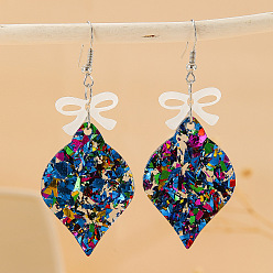 Разноцветный Рождественские акриловые серьги-подвески с бантом, с блеском порошок, платина, красочный, 68x28 мм