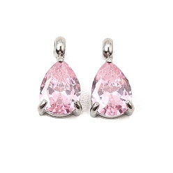Pink 304 подвески из нержавеющей стали с кубическим цирконием, слезинки, одиночные каменные прелести, полированный, цвет нержавеющей стали, розовые, 12x6.5x5 мм, отверстие : 2 мм