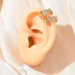Настоящее золото 18K C-образные серьги-каффы из латуни с микропаве из прозрачных кубических цирконий, реальный 18 k позолоченный, 13.5x7 мм