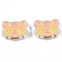 Orange Transparent Acrylic Beads, with Enamel, Tiger, Orange, 18x25x9mm, Hole: 3mm