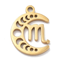 Скорпион Настоящее 18к позолота 304 подвески из нержавеющей стали, лазерная резка, фаза луны с созвездием талисман, Скорпион, 13x9.5x1 мм, отверстие : 1.2 мм