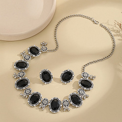 Платина Овальные ожерелья из сплава стекла с подвесками и комплекты серег-гвоздиков, платина, 480 мм