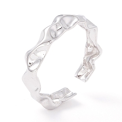 Platinum Rhodium Plated 925 Sterling Silver Hammered Cuff Ring, Simple Thin Adjustable Open Ring, Promise Ring for Women, Platinum, US Size 6 1/2(16.9mm)