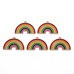 Красный Стойки обшивки сплава эмали подвески, золотой свет, без кадмия, без никеля и без свинца, радуга, красные, 20x32x1.5 мм, отверстие : 1.8 мм