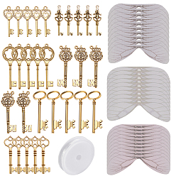 Античное Золото Подвески в тибетском стиле , без свинца и без кадмия, Ключ от всех дверей подвески, с органзой, античное золото , 80x23x3 мм, отверстие : 12x18 мм