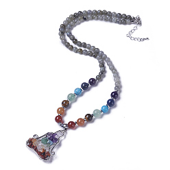 Labradorite Natural & Synthetic Gemstone and Labradorite Pendant Necklaces, 22.2 inch(56.5cm)