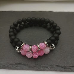 Смешанные камни Набор из круглых бусин из натуральной лавы и матового камня для женщин, с бусинами из выветренного агата