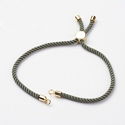 Dunkel olivgrün Nylon Twisted Cord Armband machen, mit Messing-Zubehör, Schieberarmbänder, Bleifrei und cadmium frei, echt 18 k vergoldet, dunkel olivgrün, 4-3/4 Zoll~5-1/4 Zoll (120~132mm), 3 mm, Bohrung: 2.7 mm