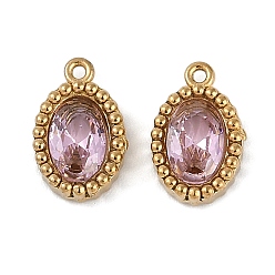 Розовый Ионное покрытие (ip) 304 подвески из нержавеющей стали с микропаве из кубического циркония, реальный 18 k позолоченный, овальный шарм, туманная роза, 10.5x6.5x3 мм, отверстие : 0.8 мм