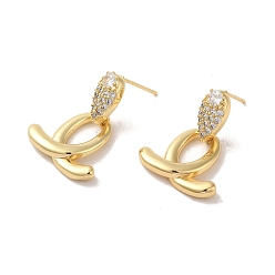 Real 18K Gold Plated Brass Micro Pave Cubic Zirconia Earrings for Women, Real 18K Gold Plated, 26.5x19.5mm