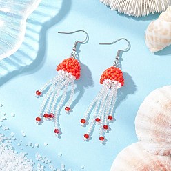 Красный 304 серьги-подвески в виде медуз из нержавеющей стали и стеклянных бусин, с акриловыми бусинами и искусственным жемчугом, цвет нержавеющей стали, красные, 73x15 мм