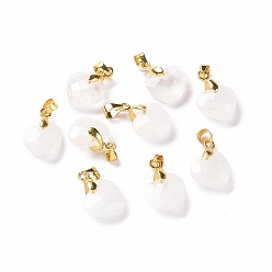 Хрусталь Природного кварца хрустальных подвесок, с застежкой из латуни золотистого цвета, ограненные сердце прелести, 11x12x5 мм, отверстие : 4.5x3.5 мм