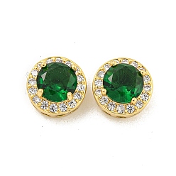 Зеленый Многожильные звенья из латуни с паве из кубического циркония, плоско-круглые, реальный 18 k позолоченный, зелёные, 10.5x6.5 мм, отверстие : 1.6 мм