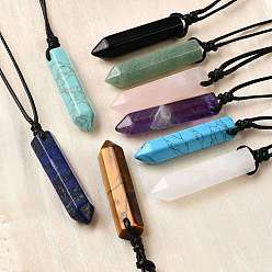 Смешанные камни Ожерелья из вощеного шнура с подвеской в виде пули из смешанных натуральных и синтетических драгоценных камней, 30.71 дюйм (78 см)