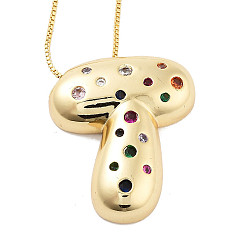 Letter T Латунные ожерелья с подвесками в виде букв из микрофибры с кубическим цирконием, реальный 18 k позолоченный, Письмо T, 17.40~17.80 дюйм (44.2~45.2 см), Кулон : 29.5x25 мм