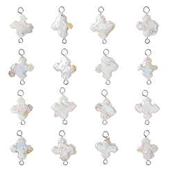 Stainless Steel Color 16Pcs Natural Keshi Pearl Connector Charms, with 304 Stainless Steel Findings, Cross, Stainless Steel Color, 23.5mm, Hole: 2.2mm