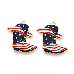 Light Gold Подвески из сплава с эмалью ко дню независимости, стойки покрытие, ковбойский сапог со шляпой и подвеской в виде звезды, золотой свет, 30.5x27~28x2 мм, отверстие : 1.8 мм
