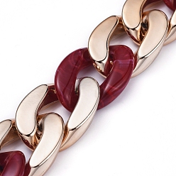 Dark Red Handmade Curb Chains, Twisted Chains, with Acrylic Linking Rings and CCB Plastic Linking Rings, for Jewelry Making, Dark Red, Link: 29x21x6mm, 30x21x6mm, 39.37 inch(1m)/strand