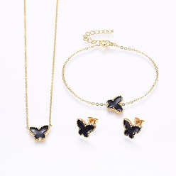 Doré  304 définit bijoux en acier inoxydable, colliers, boucles d'oreilles et bracelets, avec l'émail, papillon, or, 16.93 pouce (43 cm), 7-1/8 pouce (18 cm), 10.5x13x2mm, pin: 0.8 mm