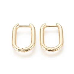 Real 18K Gold Plated Brass Huggie Hoop Earrings, Long-Lasting Plated, Oval, Real 18K Gold Plated, 17.5x13x2mm, Pin: 1mm
